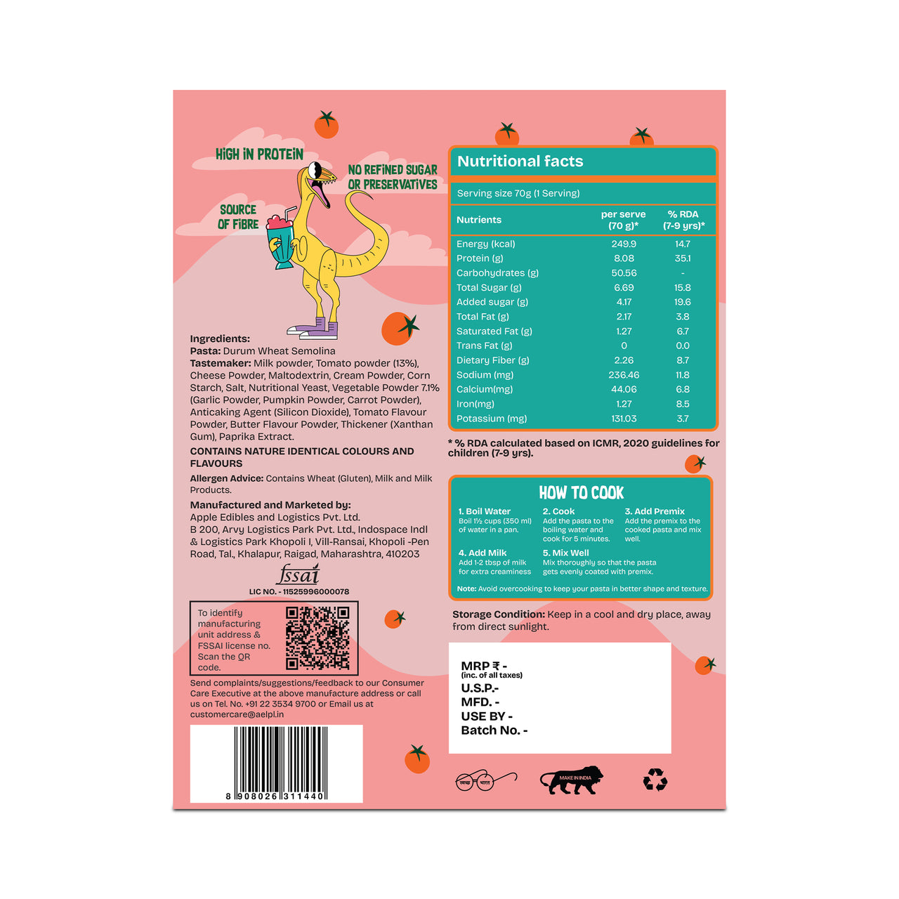 FIRO Dinosaur Hidden Veggie Pink Pasta Sauce for Kids |  No Preservatives