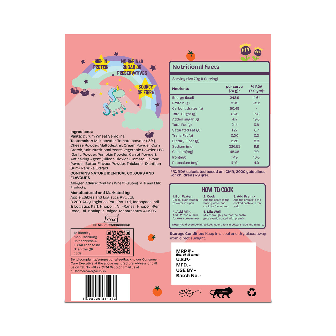 FIRO Fairytale Pink Sauce Shape Pasta for Kids (Hidden Veggies, No Maida, No Preservatives)