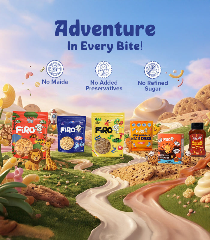 Firo snack packages with a desert landscape and 'Adventure In Every Bite!' text.