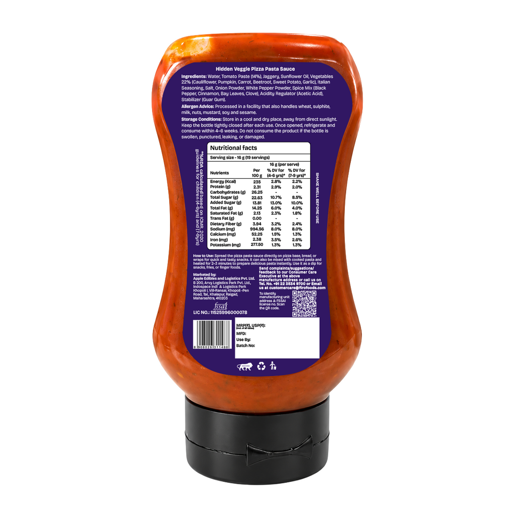 FIRO Halloween Pizza Pasta Sauce | 315g — back of pack